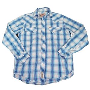 Rafter C Cowboy Collection Pearl Snap Shirt Men's Size Small Blue Plaid Western
